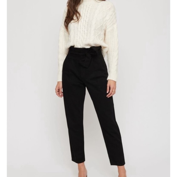 Club Monaco | Black Elastic Waist Paper Bag Trousers | size 0 - Picture 1 of 10